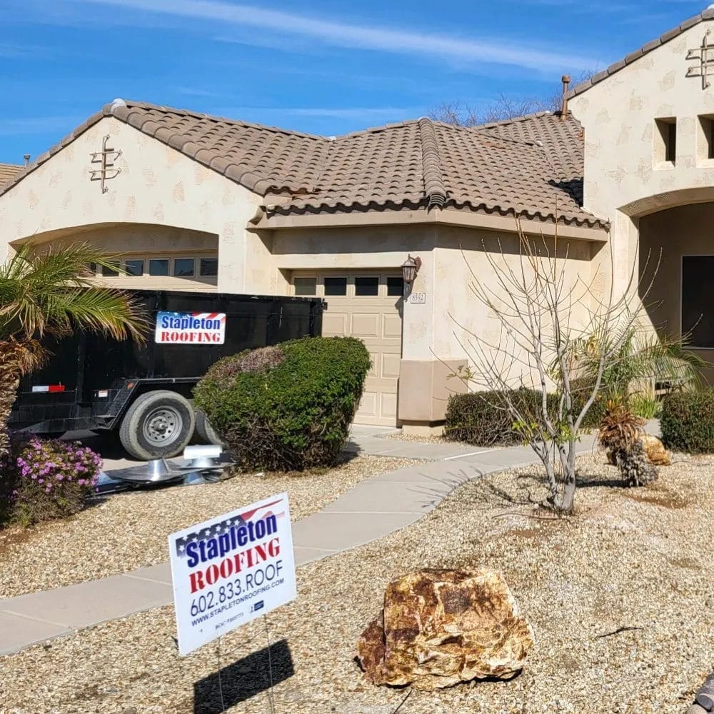 Stapleton truck on site for residential tile roof repairs.