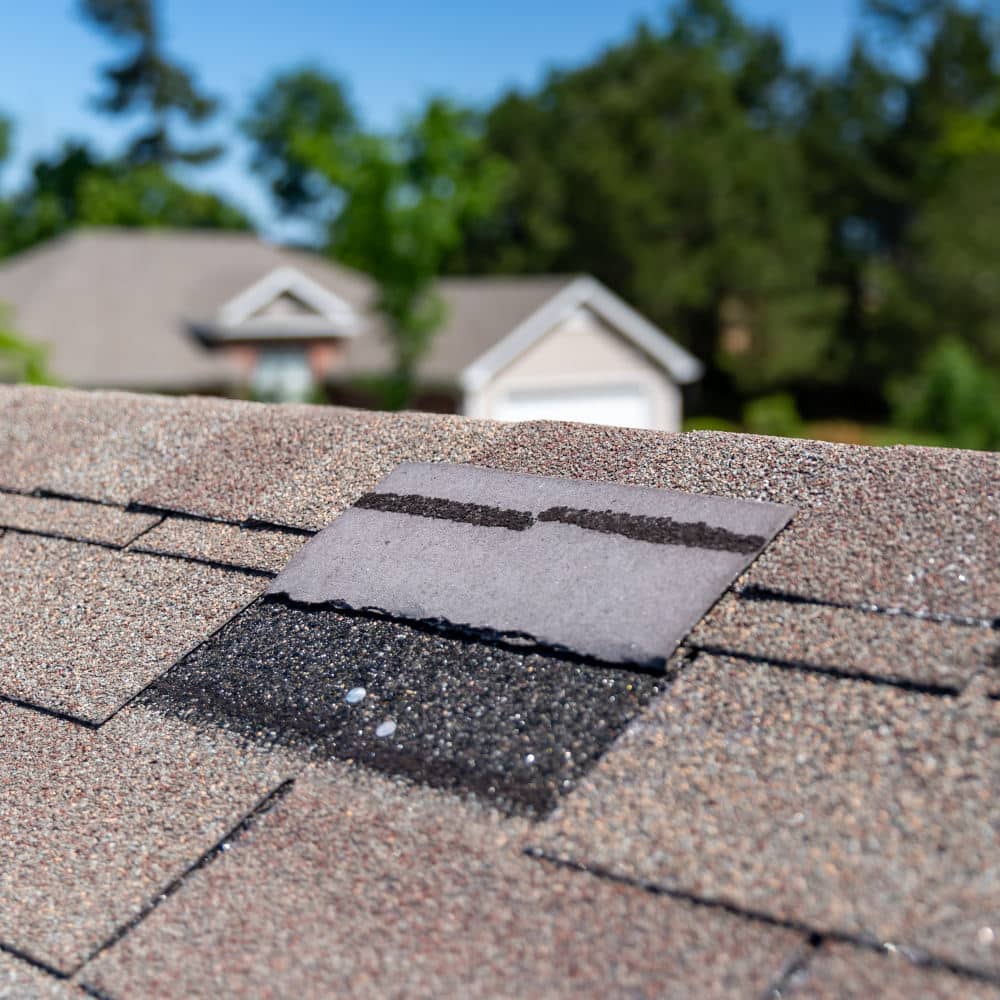 Shingle missing on a roof found during a shingle roofer consultation