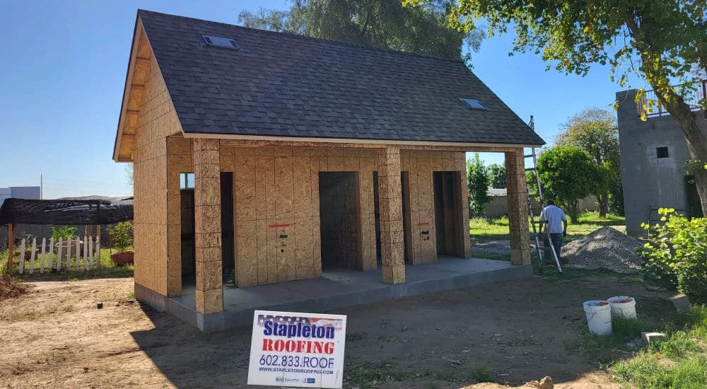 shingle roof installation on a casita