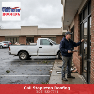 Commercial property owner reviewing roofing contractor credentials
