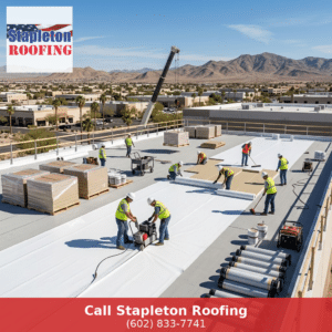 Crew completing a commercial roofing project on a Phoenix, Arizona