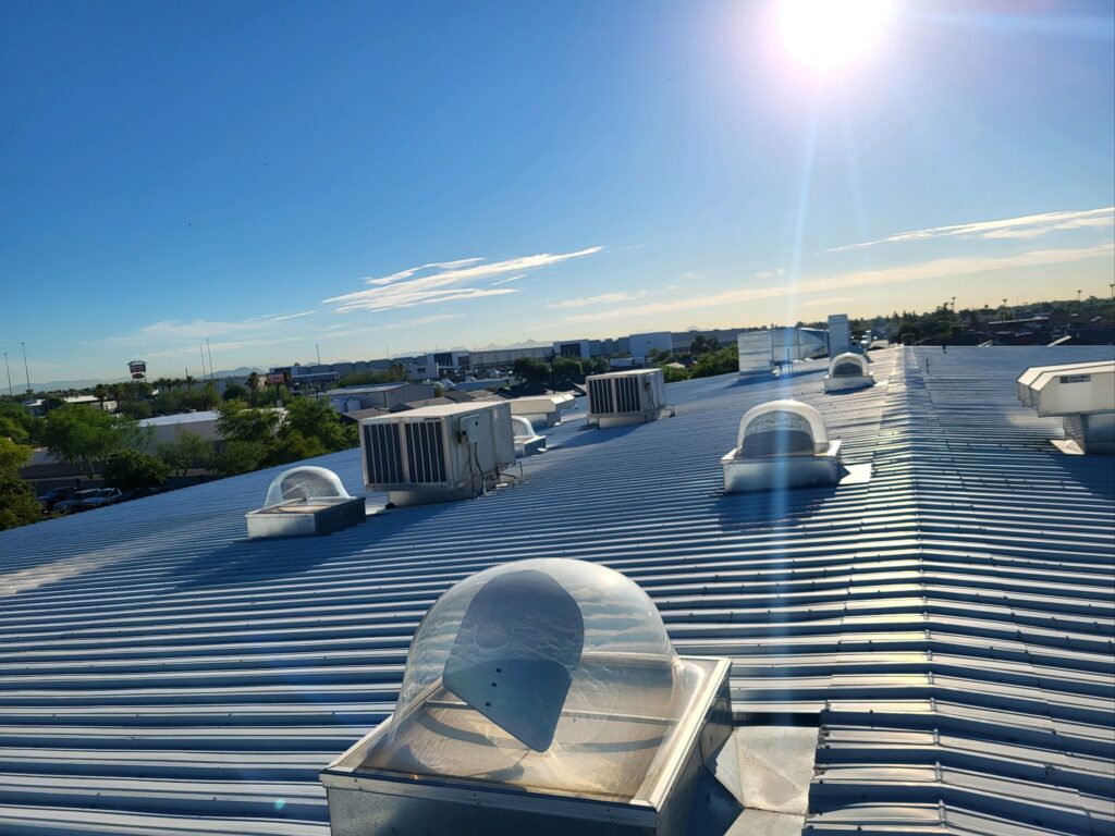 Spray foam roof recover on commercial metal roof Phoenix AZ – Stapleton Roofing