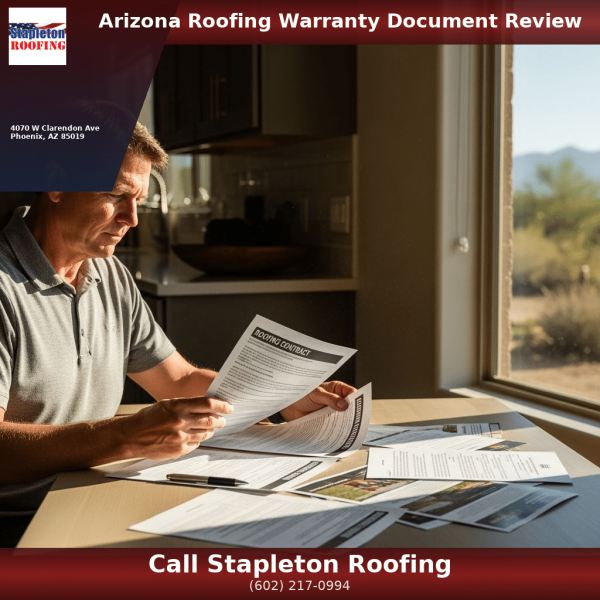 Arizona homeowner reviewing roofing warranty documents before signing a roofing contract